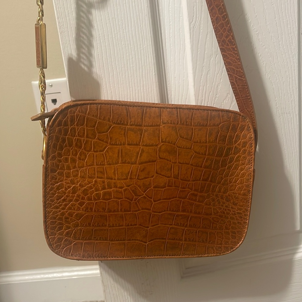 Oro Vittadini burnt orange embossed crocodile cross shoulder bag